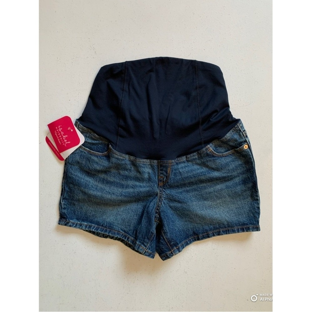 Isabel Maternity Size 2 Blue Jean Maternity Shorts Crossover Panel Denim NWT